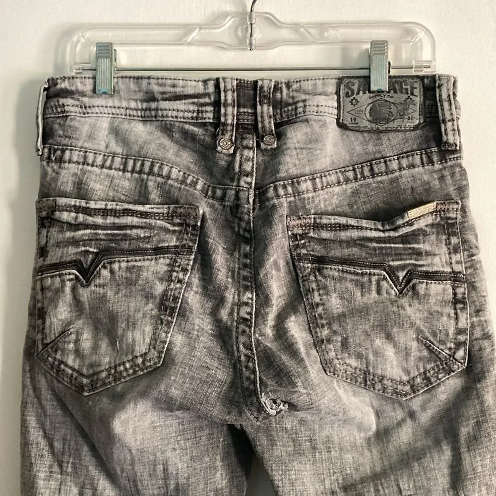 Men’s Jeans Size 31S Salvage Supply Co For Buckle Gray Washed Denim with Flaw
